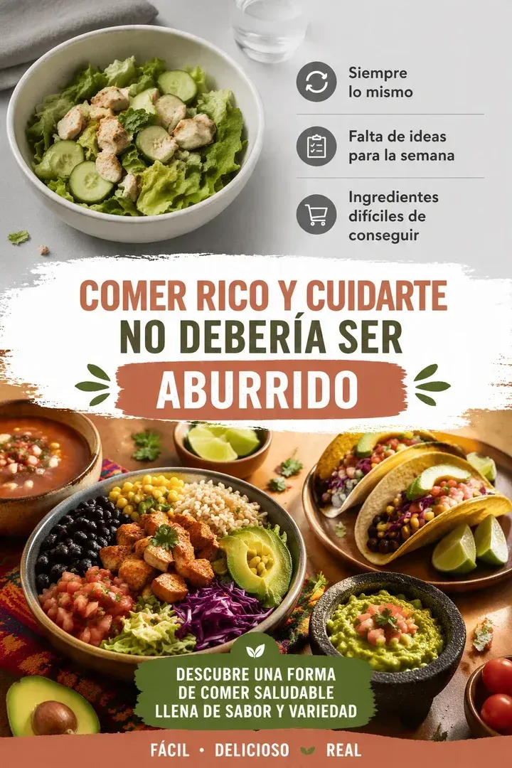 Comparativa de comida aburrida frente a comida rica y saludable